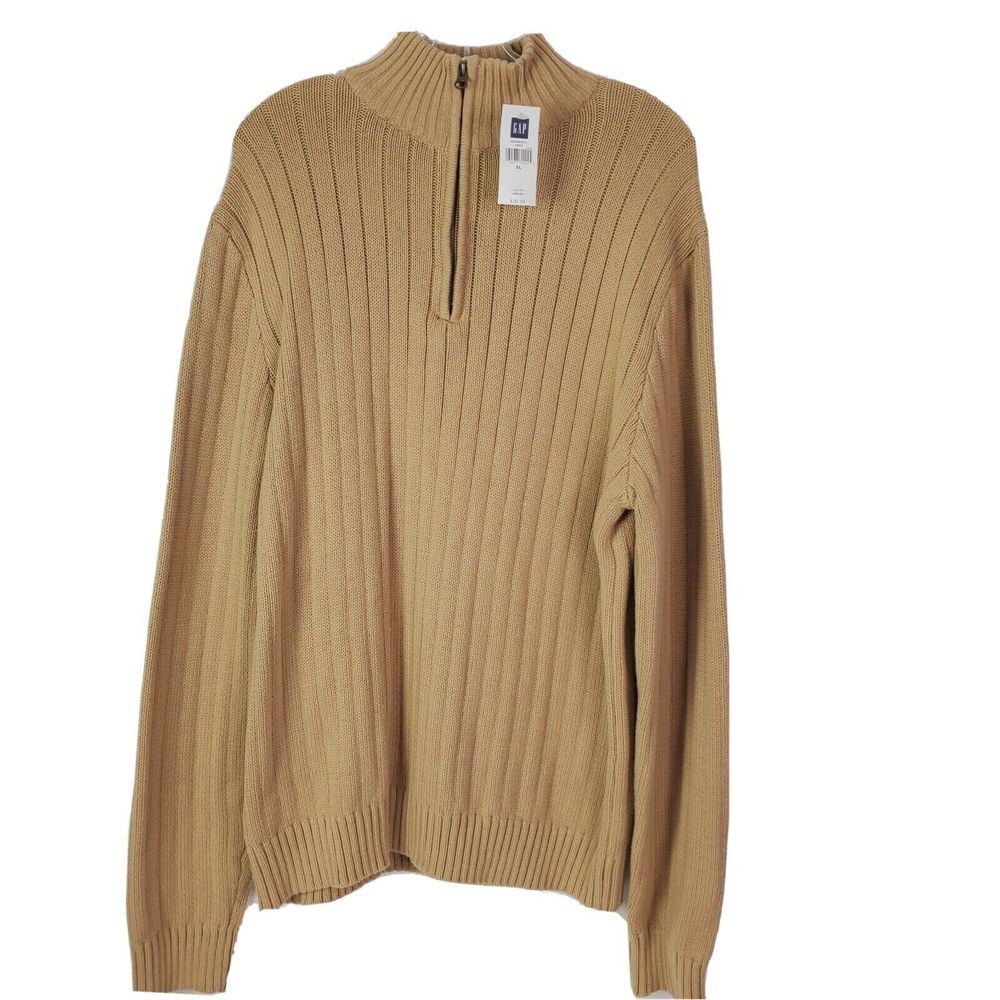 Gap Men's XL NWT Cable‎ Knit 1/4 Zip Sweater Cotton Ribbed Mock Neck